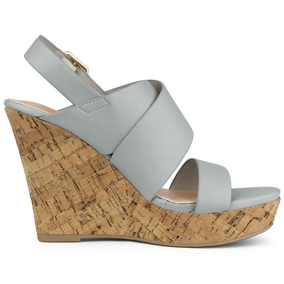 Women's Wood Wedges Platform Strappy Gray Wedge Sandals - Picture 6 of 6